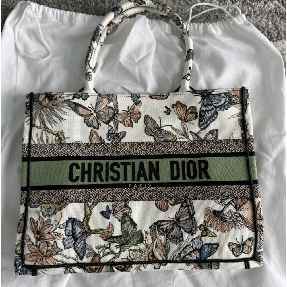 Dior Butterfly and Floral Tote - Green and Black